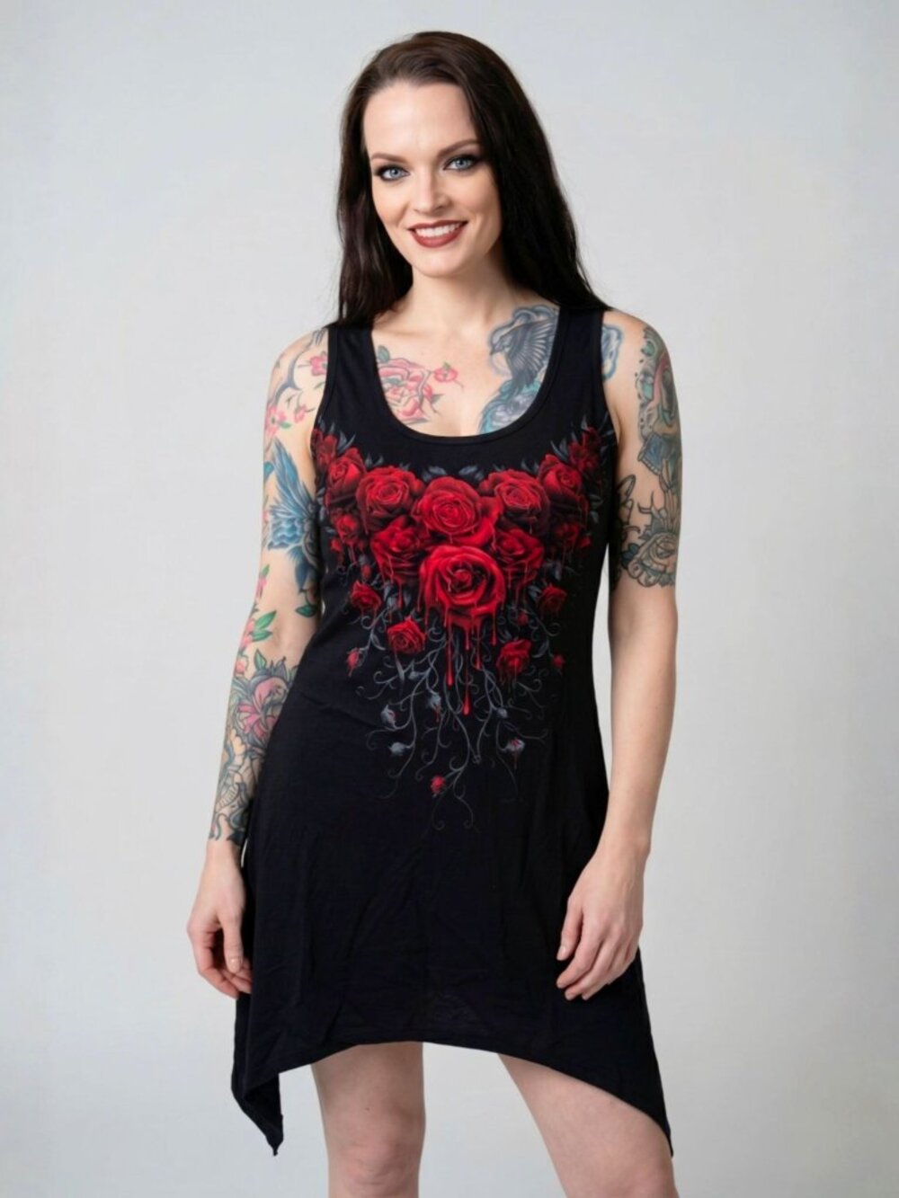 Spiral Direct ✦ Blood Rose Camisole Dress ✦ Black Sleeveless Asymmetrical Hem M